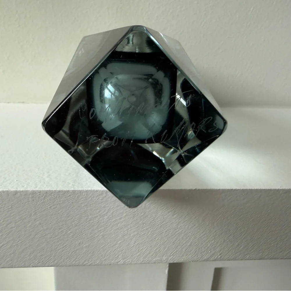 Vintage MCM Murano Style Sommerso Faceted Smoky Glass Vase